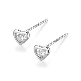 Silver 925 Earrings, Silver, Yellow Gold, Pink Gold, 18K Coating, Hypoallergenic Metal, Mini Size, Cubic Zirconia CZ Diamond, Sterling Silver, Cubic Zirconia