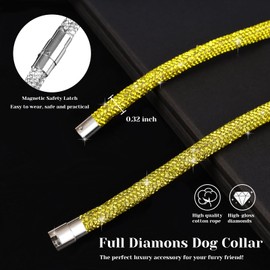 Woofuu Stylish and Luxurious Diamond Dog Collar,Magnetically Absorbent Clasp,Full Diamond Design,Perfect for Wedding and Everyday Walking - Gold Yellow Diamons Necklace Collar for Cats Small dogs,10''