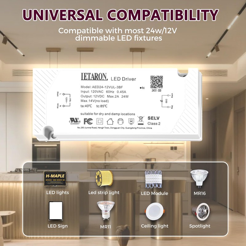 LEDXLIRBH 24W 12V LED Driver, AC 120V to DC 12V