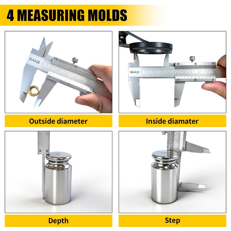 BAIQI Vernier Caliper Measuring Tool,0-6"/0-150mm Manual Stainless Steel Caliper,High Accuracy
