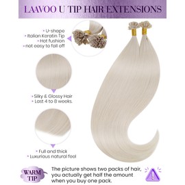 LaaVoo K Tip Human Hair Extensions Blonde Fusion Hair Extensions Human Hair Platinum Blonde Utip Hair Extensions For Women Silky Straight 20Inch 50g/50s