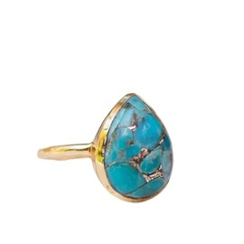 KOICCVQQ Retro Native Natural Turquoise Gold Ring Boho African Faux Style Gothic Punk Jewelry Charming Temperament Personality Unique Fashion Luxury Aristocrat Ring for Woman Size 8