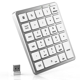 RaceGT Wireless Number Pad, 28 Teclas Teclado Numérico con 2.4G Mini Receptor USB, Portátil Número Numpad Contabilidad Financiera para Laptop, PC, Notebook, Desktop, Surface Pro -Plata