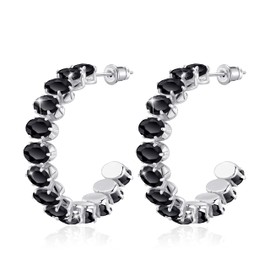 Linawe Large Stainless Steel Hoop Earrings, Hypoallergenic Moissanite Zirconia Synthetic Diamond Birthstone Earrings for Women, Gold and Silver Tone Available, Stainless Steel, Cubic Zirconia