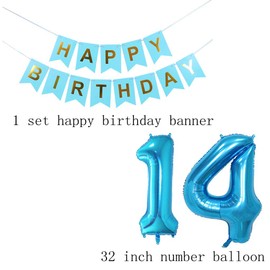 Balloons 14th Birthday Decoration Boy Blue Decoration 14th Birthday Boy, Foil Balloons 14th Birthday Banner Happy Birthday 14th Birthday Decoration Boy Blue Birthday Decoration 14 Years Boy Decoration