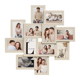 SONGMICS 4x6 Collage Picture Frames, 12-Pack Photo Collage Frame for Wall Decor, Glass Front, Assembly Required, Natural Beige URPF022N01