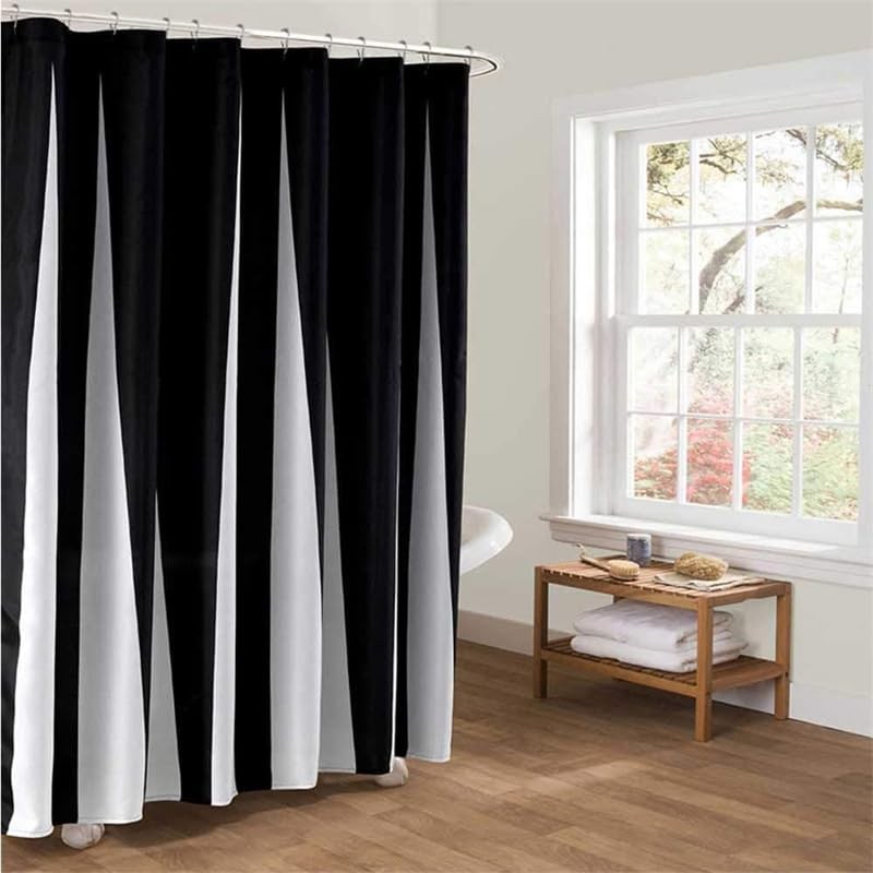Black and White Striped Bathroom Shower Curtain, Piano key Pattern