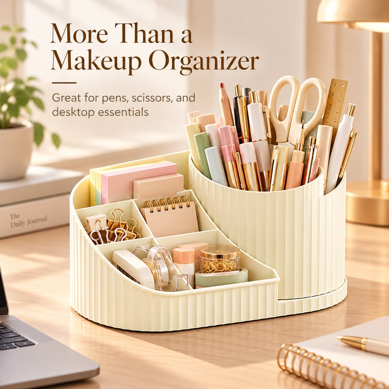 360° Rotating Makeup Organizer for Vanity – Multi-Compartment Cosmetic Storage