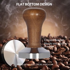 51mm Coffee Tamper with Mat - Essential Barista Tool for Perfect Espresso Shots, Metals Base Wooden Handle for Coffee Grounds Barista Espresso Machines Accessory