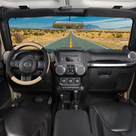 SEG Direct Car Steering Wheel Cover for F-150 Tundra Range Rover 15.5-16 inch, Black and Beige Microfiber Leather