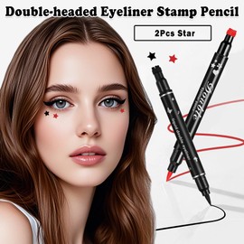 XINGXYUEL 2PCS Double-headed Eyeliner Stamp Pencil Black and Red Liquid Winged Eyeliner Stamp Pen Waterproof Smudgeproof Eye Liner Stamp for Eye Makeup(Star)