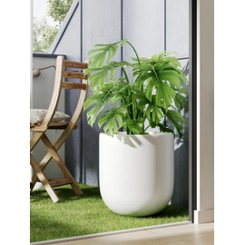 LE TAUCI 12 Inch Pots for Plants, Ceramic Large Planters for Indoor Plants, Indoor Plant Pots for Home Garden Patio Office, Planter Pots with Drainage Hole and Rubber Plug, White