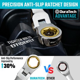 DURATECH 14 * 15 mm Extra Long Anti-Slip Flex-Head Ratcheting Wrench, Metric, CR-V Steel