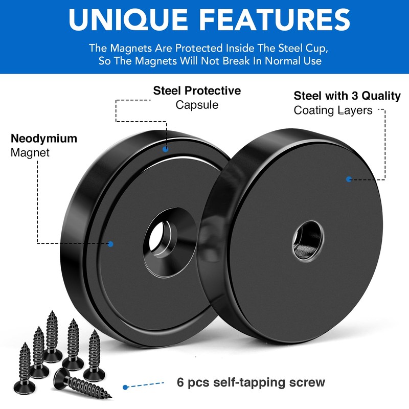 MIKEDE Heavy Duty Magnets with Hole, 150LB Strong Magnets, Black