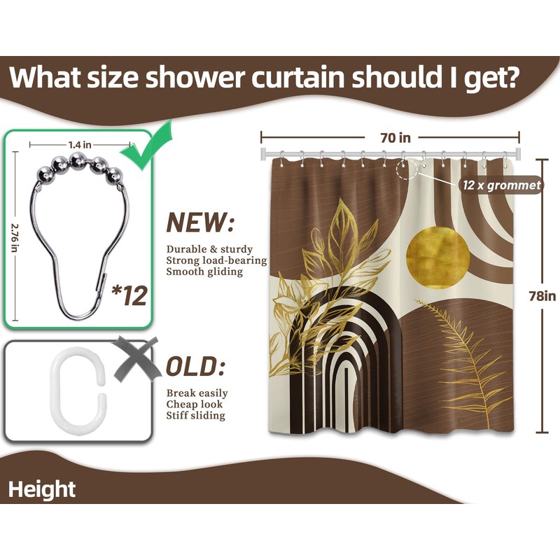 QGHOT Mid Century Modern Black and Brown Shower Curtain Boho