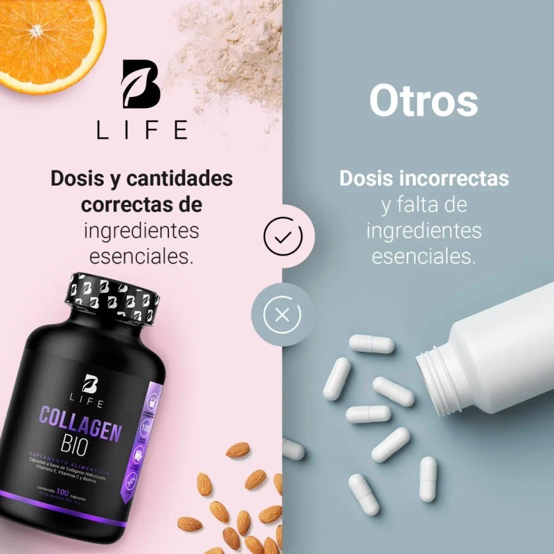 Biotina Colágeno Vitamina 100 Cápsulas Collagen Bio Life