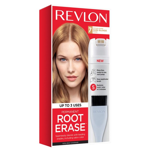 Revlon Permanent Hair Color by Revlon, Permanent Hair Dye, At-Home Root Erase with Applicator Brush for Multiple Use, 100% Gray Coverage, Dark Blonde (7), 3.2 Fl Oz