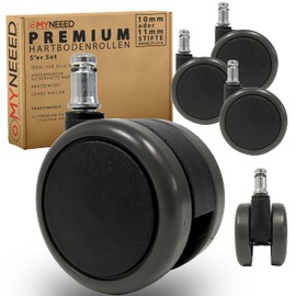 MYNEEED Office chair castors for hard floors, diameter 65 mm, durable hard floor castors, safety double castors, scratch-free and quiet chair castors, TÜV & GS tested, pin diameter: 11 mm