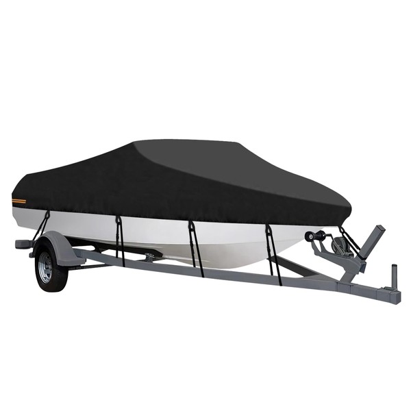 OutdoorLines Waterproof Boat Covers 12-14 Ft Long Black- Heavy Duty
