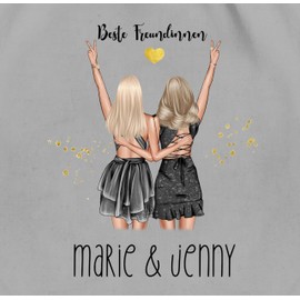 Geschenk mit Namen personalisiert by Shirtracer - Gym Bag Backpack – Party Girlfriends Gift Best Friend Gift Idea Best Friends Sisters Girls Friendship Birthday Christmas, 02 Light Grey