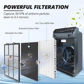 SAKEGDY 115115 HEPA Replacement Filter A Compatible with Winix PlasmaWave C535 5300-2 5000 Air Cleaner Purifier, 2 Washable PreFilter+2 Activated Carbon Filter