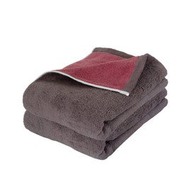 Imabari Face Towel, Certified 2 Piece Set, Thick, Water Absorbent, Made in Japan, 13.4 x 31.5 inches (34 x 80 cm), 100% Cotton, Reversible, Gray x Dusty Pink