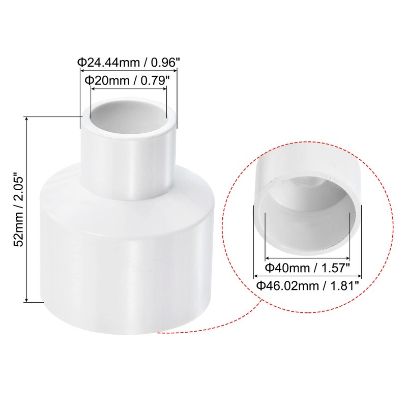 PATIKIL PVC Reducer Pipe Fitting 40mm to 20mm ID, 3
