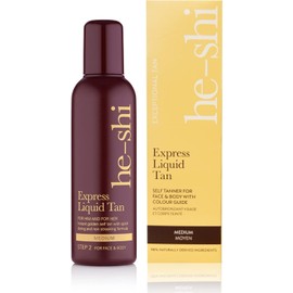 He-Shi Self Tan Express Instant Fake Tan Liquid – Bronze Natural Quick Dry Formula with Tropical Smell - Vegan & Cruelty Free - Medium Bronzing Glow (150ml)