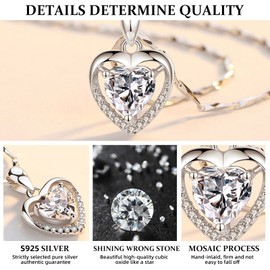 Infinity Love Heart Necklace for Women, 925 Sterling Silver Heart Pendant Necklace with Heart Cubic Zirconia Crystal, Jewelry Anniversary Birthday Gifts for Women Girls Wife Mom (White)