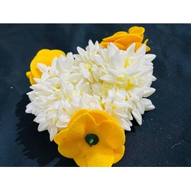 Women Charming Mogra Fragrance Artificial Gajra – Traditional White Jasmine Hair Accessory for Weddings, Festivities & Daily Wear – Long-Lasting Floral Scent, Natural-Looking Design (Yellow &White)