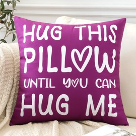 JOTOM Cushion Cover Hug This Pillow Until You Can Hug Me Square Lover Throw Pillow Cover 45x45 cm Cushion Case for Couple Heart Long Distance Gift Boyfriend Girlfriend Birthday Gifts (Purple)