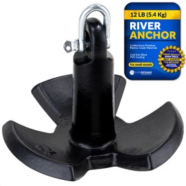 Five Oceans 12 Lb River Boat Anchor, Black PVC Vinyl Coating, for Paddle Board, Small Boat, Kayak, Jet Ski, Canoe Anchor - FO4301