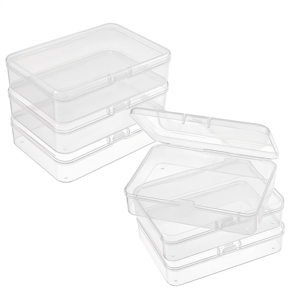 Bremorou 6Pcs Small Plastic Box with Hinged Lids Mini Plastic