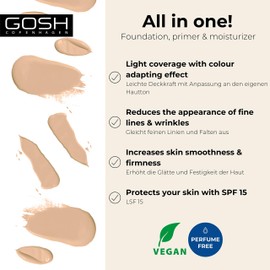 GOSH BB Cream 3-in-1: Primer, Foundation & Feuchtigkeitscreme, 30ml I Make-Up für ein gepflegtes Hautbild & strahlenden Teint I Abdeckung von Unreinheiten & Rötungen I 100% Vegan & LSF 15 I 002 Beige