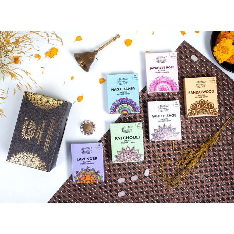 Raajsee Natural Incense Cones,6 Pack Mixed Scents Gift Pack 15