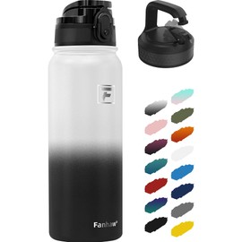 Fanhaw 600ml Insulated Stainless Steel Water Bottle with 2 Lids - Leak-proof & Sweatproof with Anti-Dust Lid (White Black)
