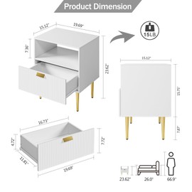 AEPOALUA Nightstand with Drawers, Fluted Night Stand, End Table for Living Room, Mid Century Modern Bedside Table, Dresser for Bedroom (11-White Stripe, 1 Drawer)