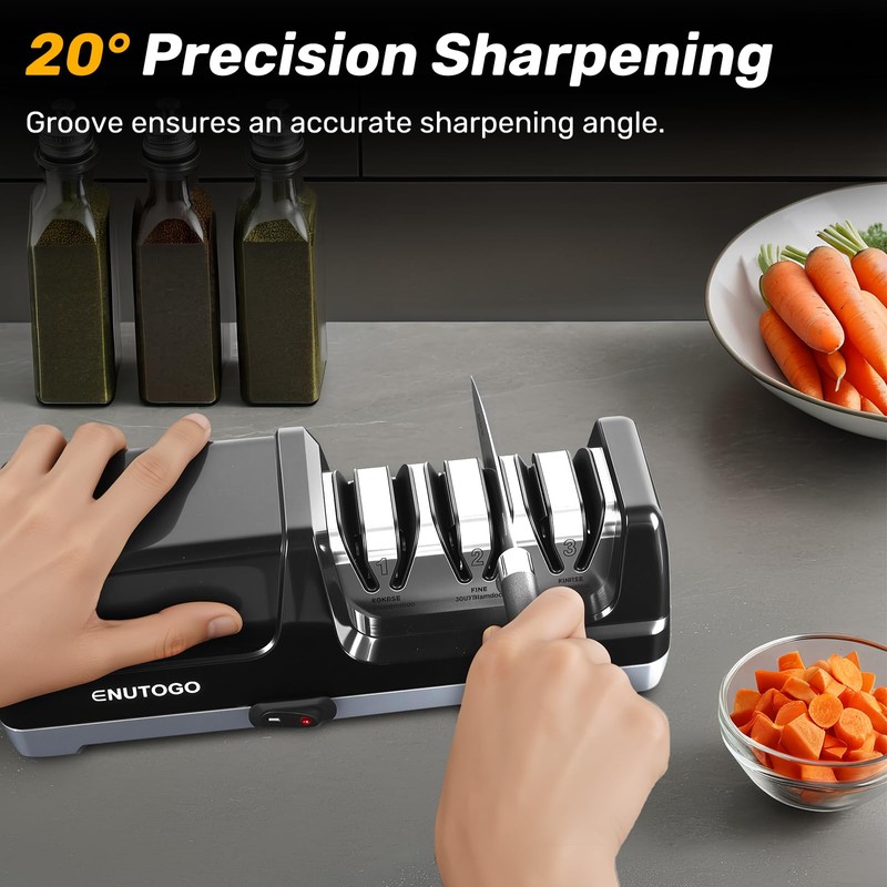 Enutogo Knife Sharpener, 3-Stage Electric Knife Sharpener for Kitchen Knives,