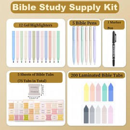 Omeblos Bible Study Supplies for Women, Bible Journaling Kit with 12 No Bleed Highlighters & 6 Bible Pens, Bible Tabs Set and Bible Verse Gifts for Scripture Study
