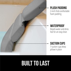 Gorilla Grip Bath Pillow for Tub, Improved Strong Suction Cups, Waterproof Headrest, Comfortable Bathtub Pillows for Neck Head and Back Support, Home Spa Accessory, 3 Panel, 14.6 x 11.4 Inch, Gray