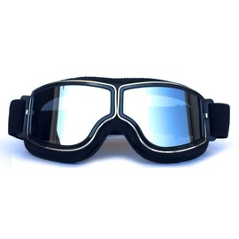 HONCENMAX Vintage Goggles Sports Sunglasses Helmet Steampunk Eyewear for Outdoor Motocross Racer Motorcycle Goggles Retro - Black Frame Sliver Lens