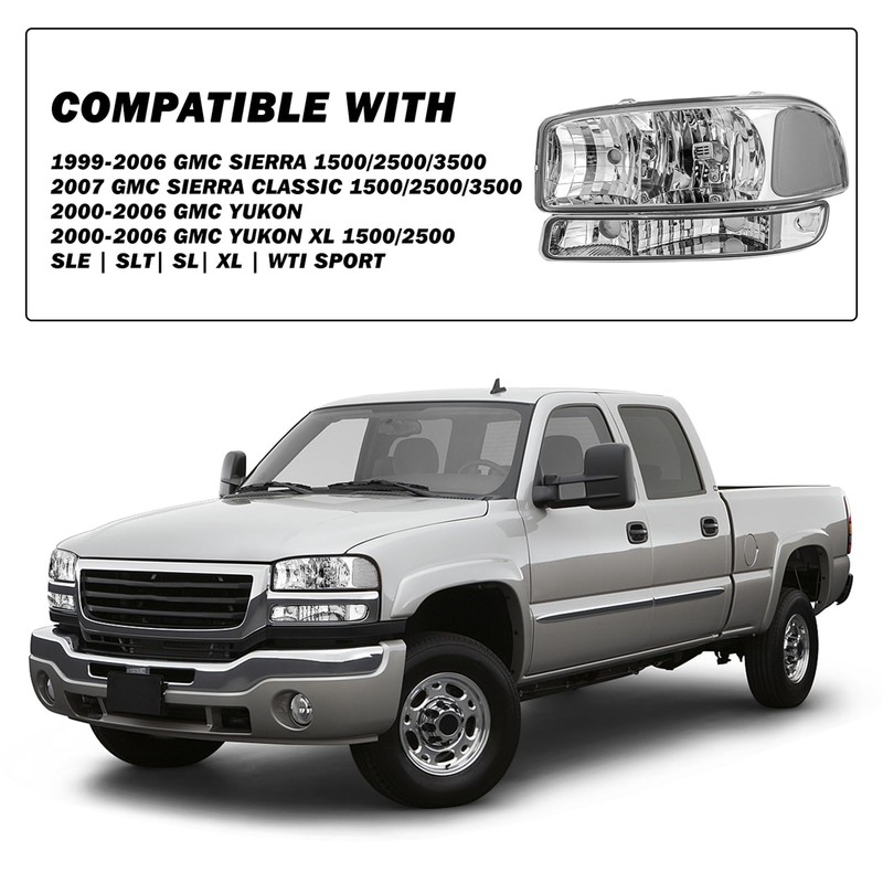 SOCKIR 4PCS Headlight Assembly Fit For 99-06 GMC Sierra 1500