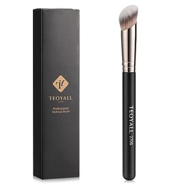 TEOYALL Cepillo corrector para debajo de los ojos, cepillo de contorno en ángulo, cepillo sintético Kabuki para ocultar mezcla, pulir con líquido, cre