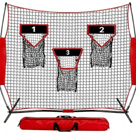 FLITURE Football Throwing Net - 8x8 FT Portable Quarterback Training Equipment with 3 Target Pockets for Indoor Outdoor Punting Passing Catching Accuracy Practice for All Ages