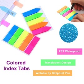 Onwon 600 Pieces Self-Adhesive Page Markers Neon Colored Index Tabs, Self-Stick Note Pads Neon Flag Sticky Notes, The Translucent Adhesive Part Won't Cover Up Any Information