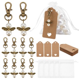 PH PandaHall 35 Sets Angel Keychain Favors Funeral Favors Organza Gift Bags Pearl Keyring Celebration of Life Favor Small Mesh Bags with Blank Tags for Memorial Party Supplies Baptism Guest Return