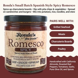 Spicy Romesco Dip, Spread, Sauce - Small-Batch with Almonds, Olive Oil, Red Peppers – Red Sauce for Meat, Veggies, & Chicken by Ronda’s Fine Foods