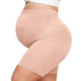 Y25D Maternity Shapewear for Under Dresses，Over Belly Pregnancy Underwear Mid-Thigh High Waist Shorts Panties for Baby Shower Pink