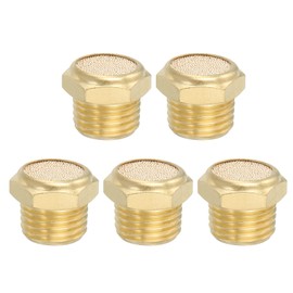 PATIKIL Brass Pneumatic Exhaust Muffler 1/4" NPT 5 Pcs Flat Sintered Air Breather Vent Filter Solenoid Valve Noise Reducer Fitting for Compressor Cylinders Oil Tanks Air Tools, Golden