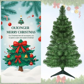 OULONGER 3Ft Premium Artificial Small Mini Christmas Tree for Tabletop,Home, Office, Indoor and Outdoor Decor,Holiday Decoration,Easy Assembly Metal Hinges & Foldable Base 160 Branch Tips Green Tree